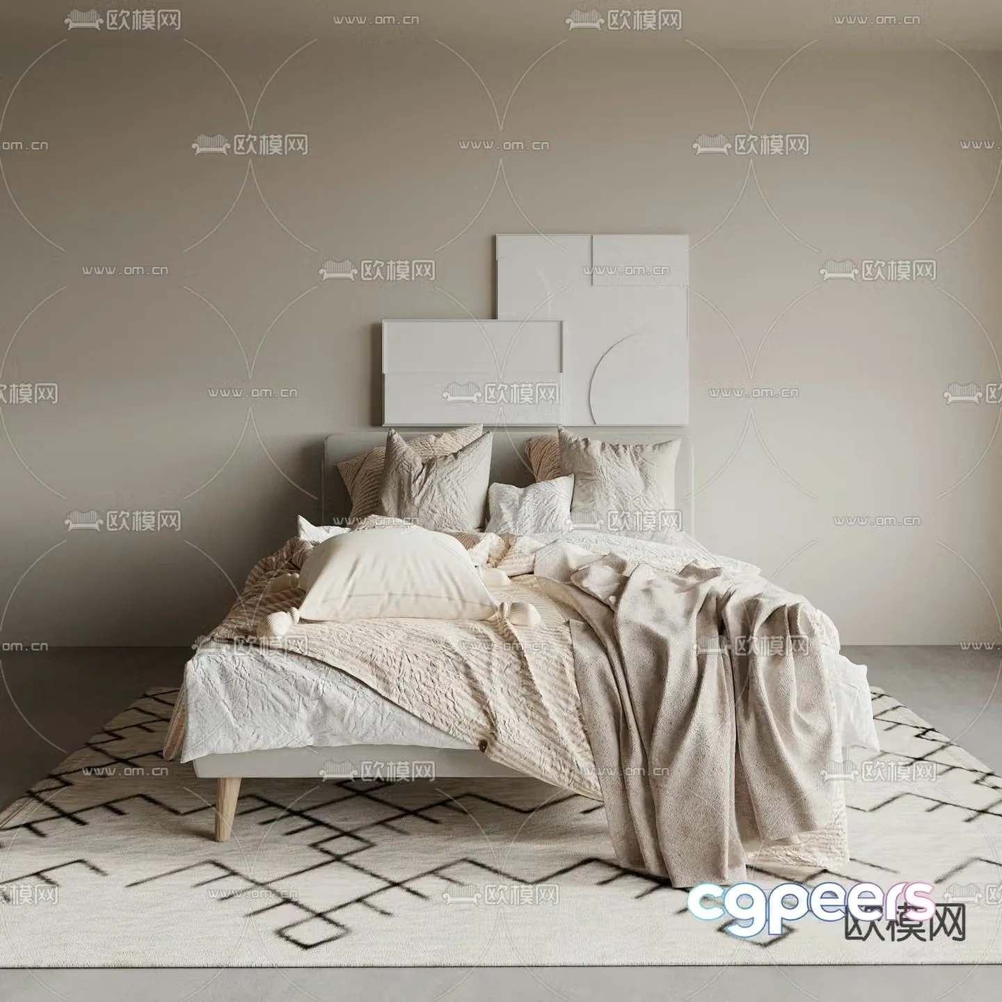 Nordic fabric double bed 3d model