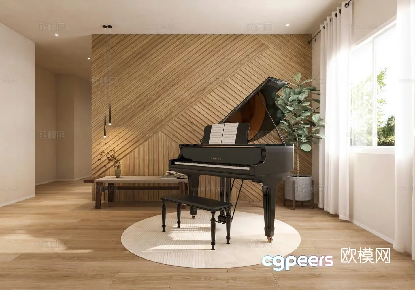 Modern piano room 3d model