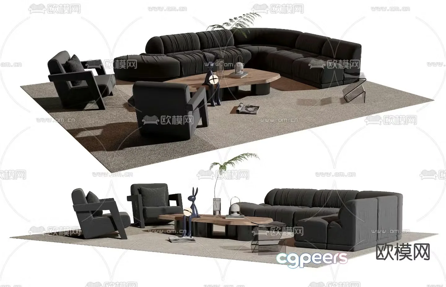 Cassina black corner sectional sofa 3d model