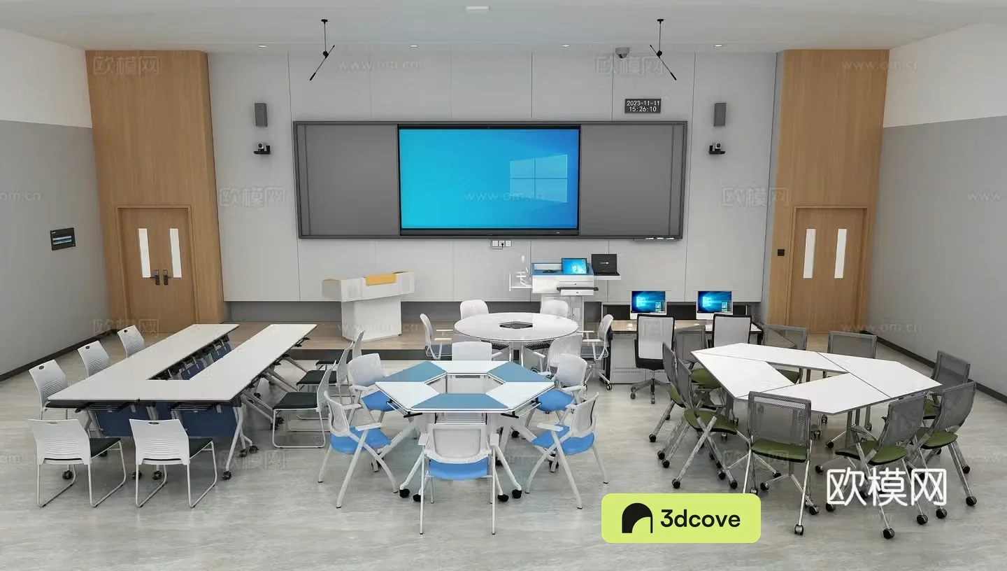 Multimedia classroom desk and chair combination