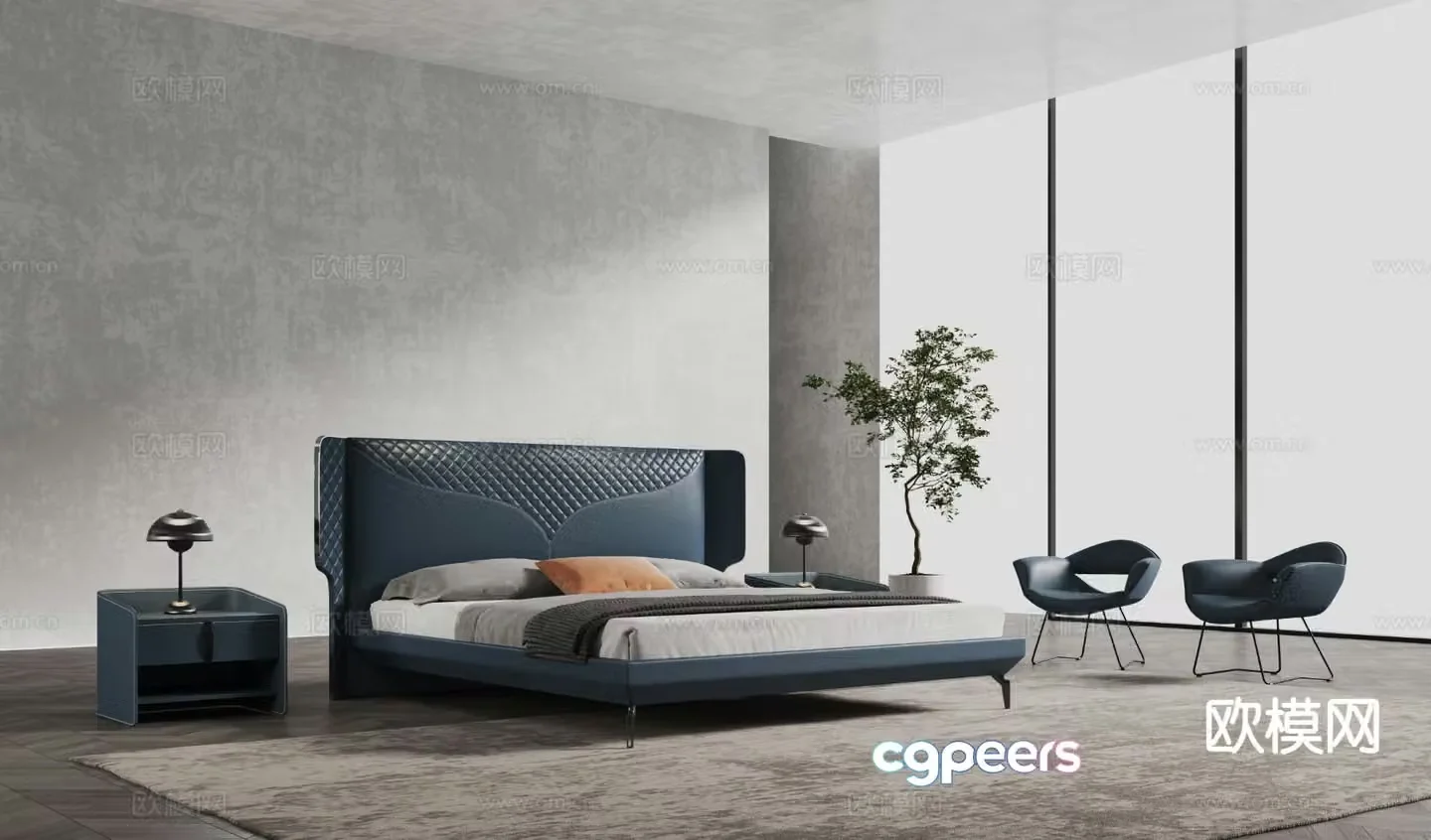 Modern double bed 3d model