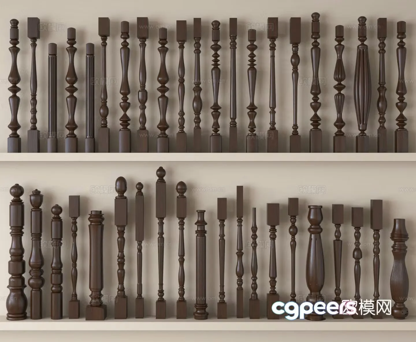 European solid wood handrails stair guardrails column handrails 3d model 3d model