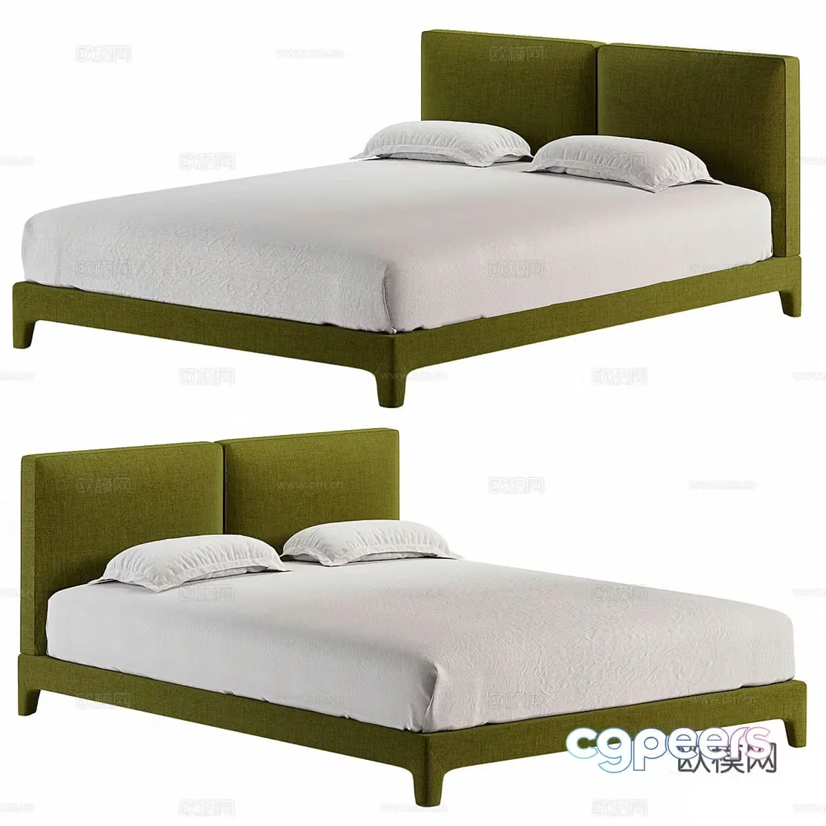 HC28 green fabric double bed 3d model