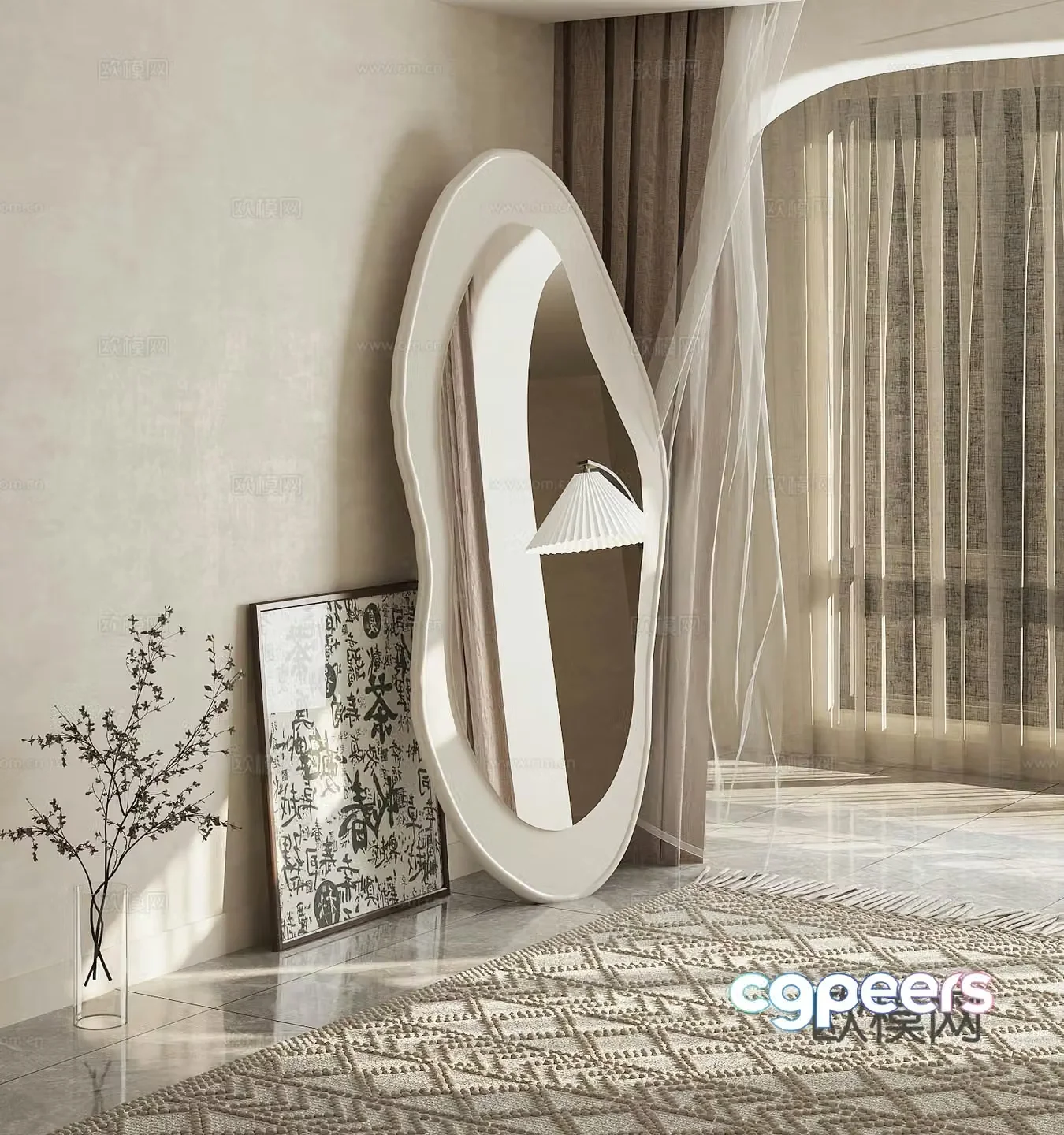 Floor-standing mirror Bedroom mirror Special-shaped mirror Living room mirror Curve mirror Decorative mirror 3D model