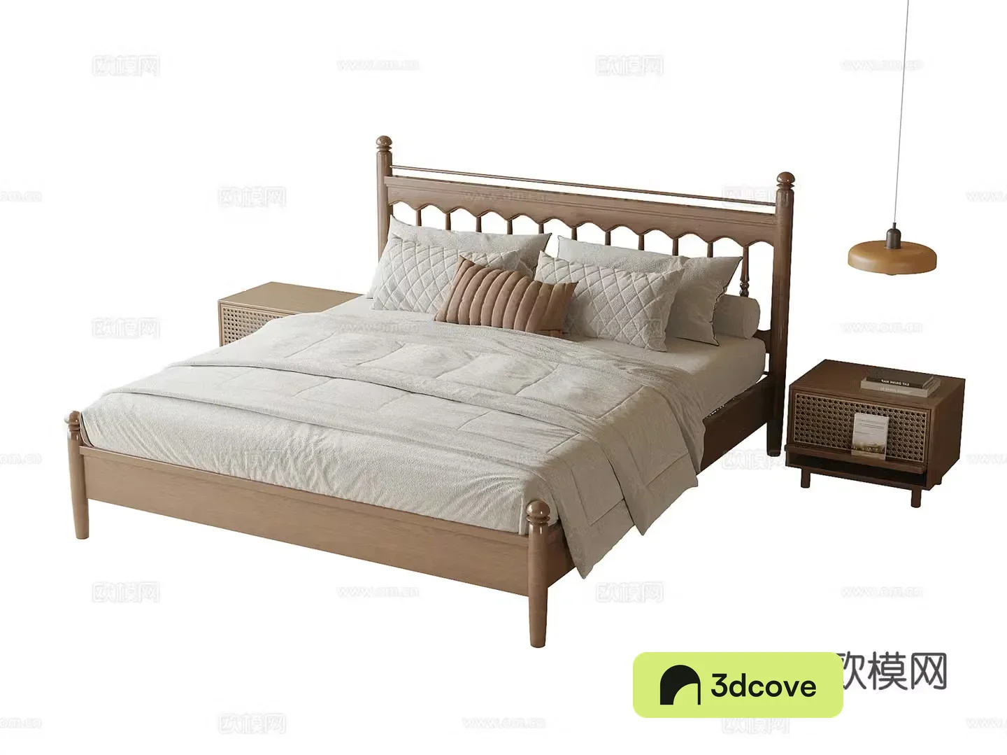 Modern solid wood double bed nightstand