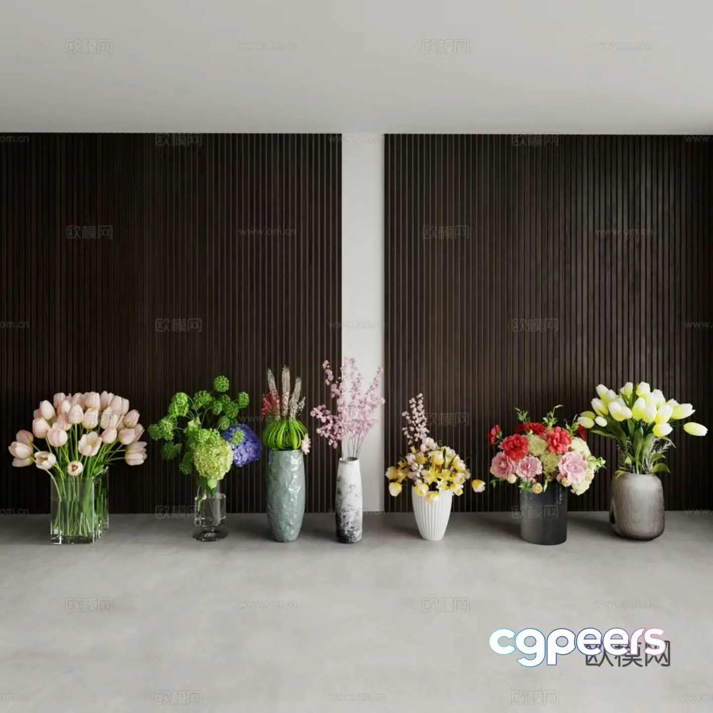 modern vase flower arrangement flowers decorative floral 3d model
