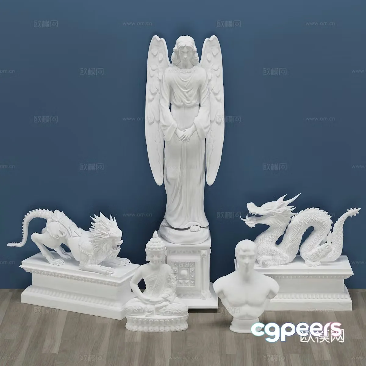 European sculpture Dragon Buddha Angel Statue 3D Model