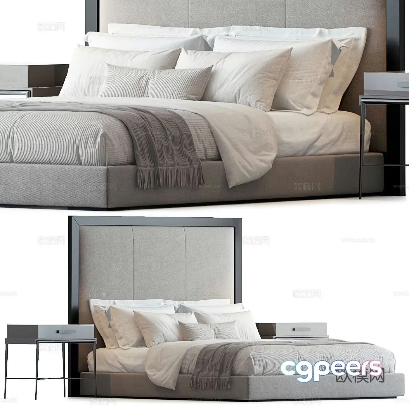 New Chinese style fabric double bed 3D model