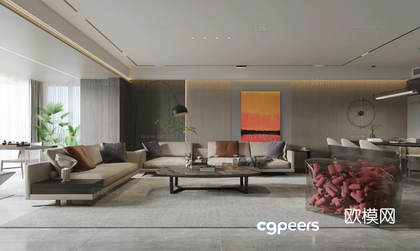 Modern living and dining room 3d model