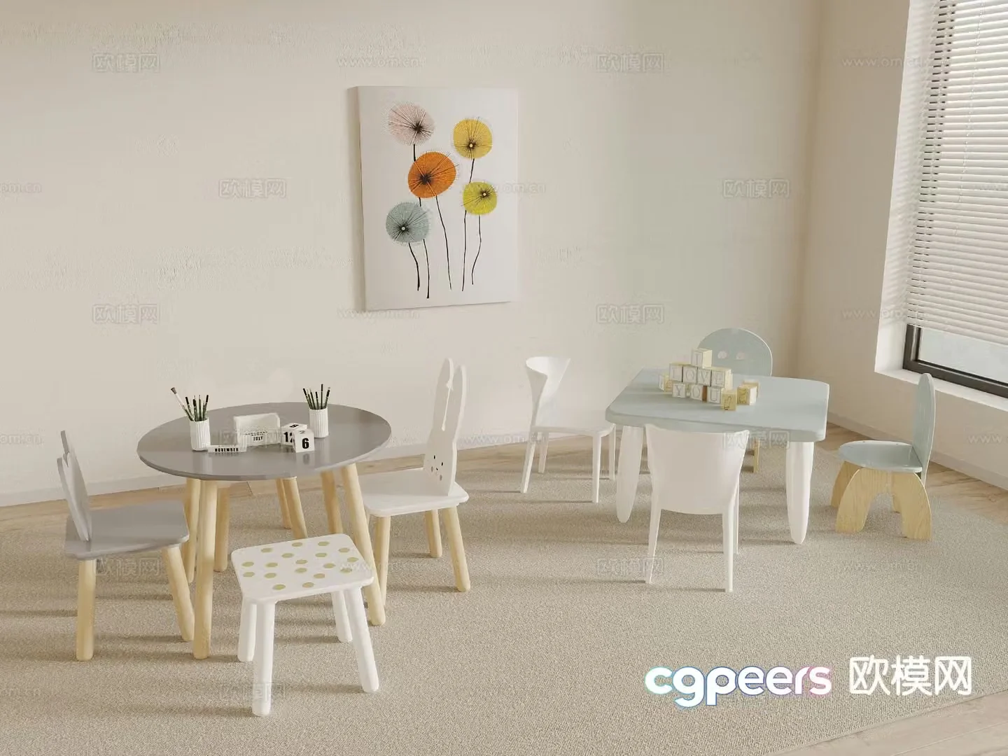Modern children’s tables and chairs toys stationery 3d model