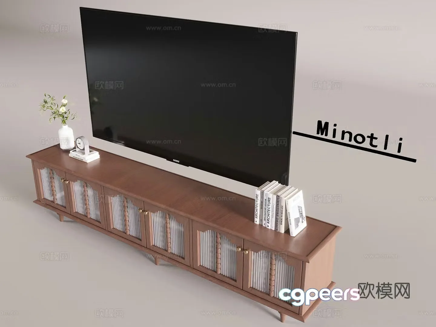 Middle style solid wood TV cabinet glass TV cabinet low cabinet laser high definition Sony TV 3D model