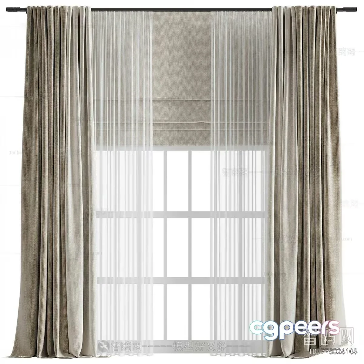 A Beige Curtain 3D Model – 21285 – VRAY Render