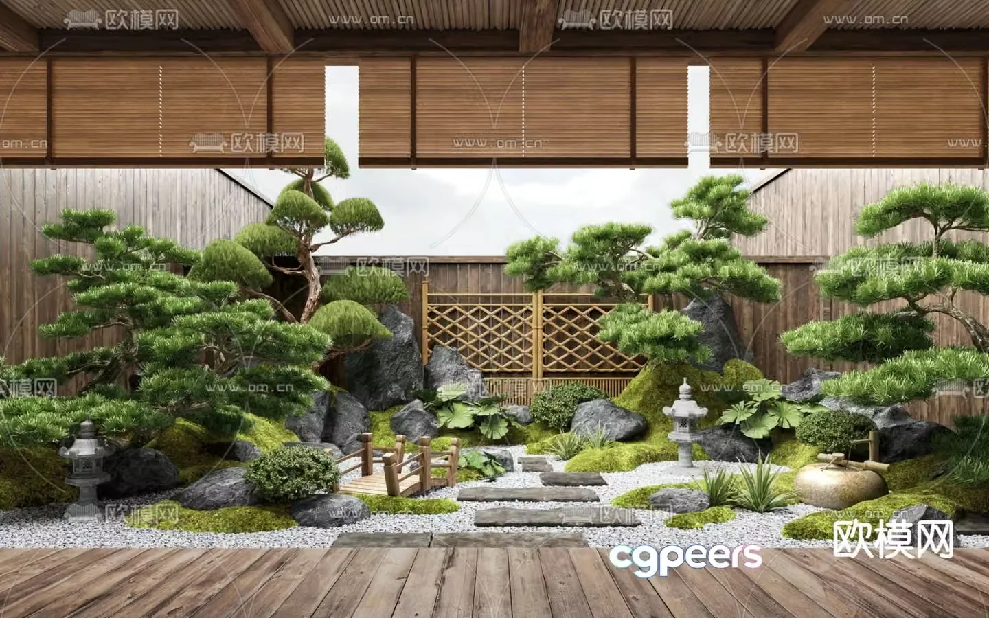 New Chinese style Zen patio courtyard landscape 3D model