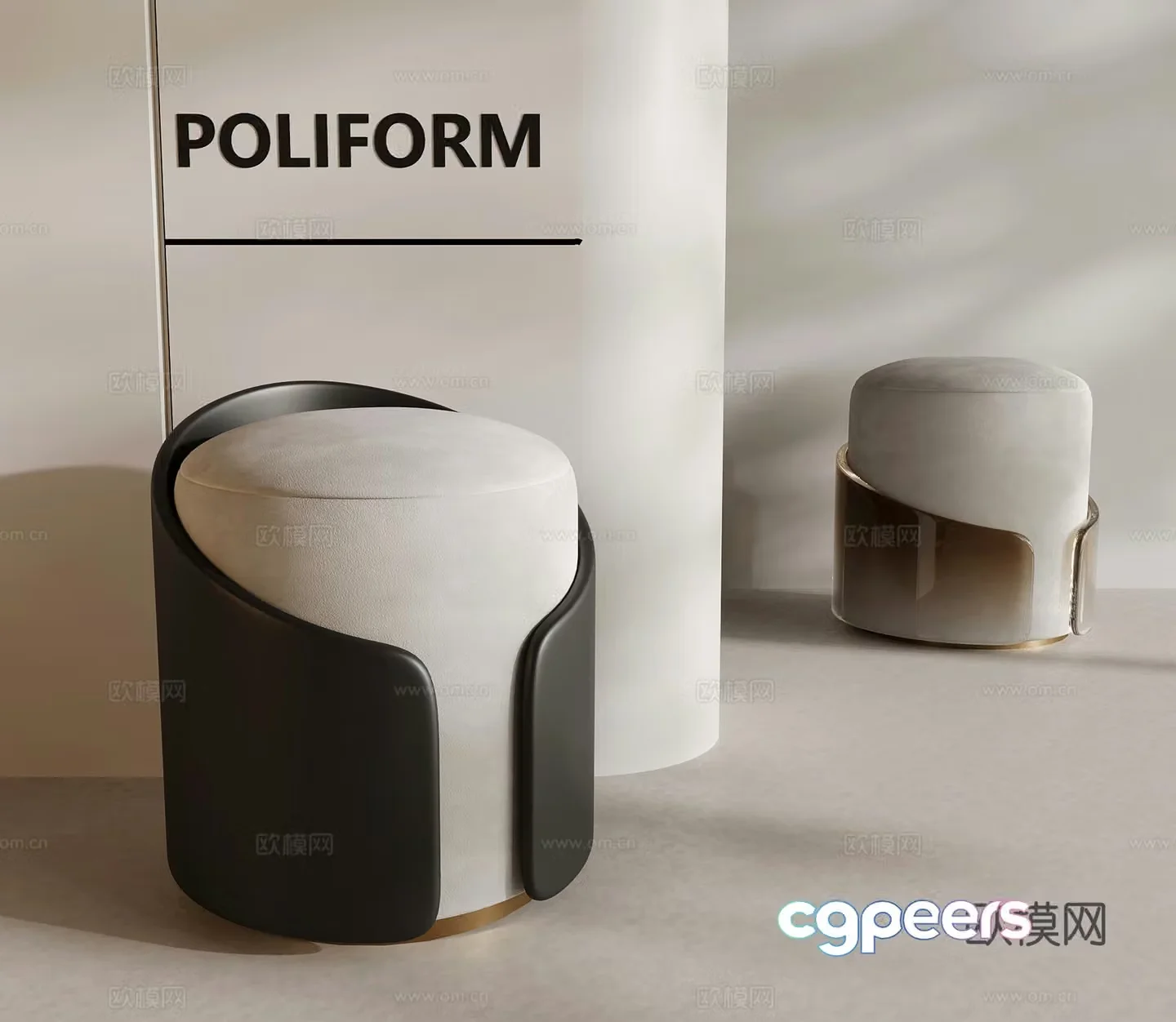 07 stool modern simple stool word shoe change stool makeup stool round stool 3d model