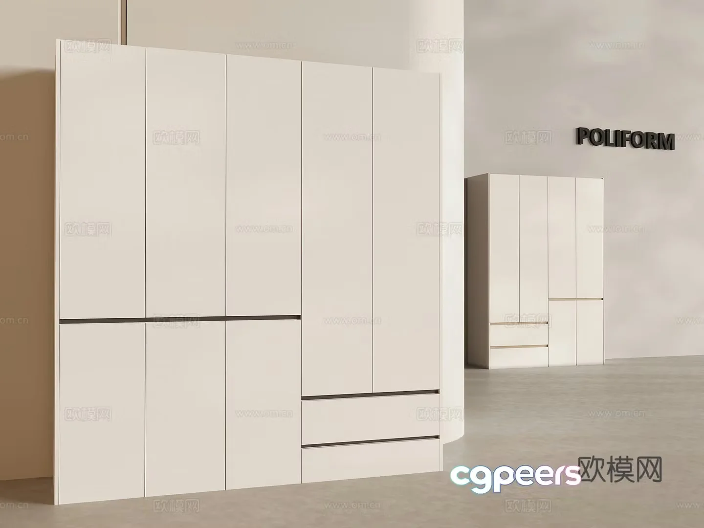 Modern cream wardrobe solid wood wardrobe storage cabinet 3d model