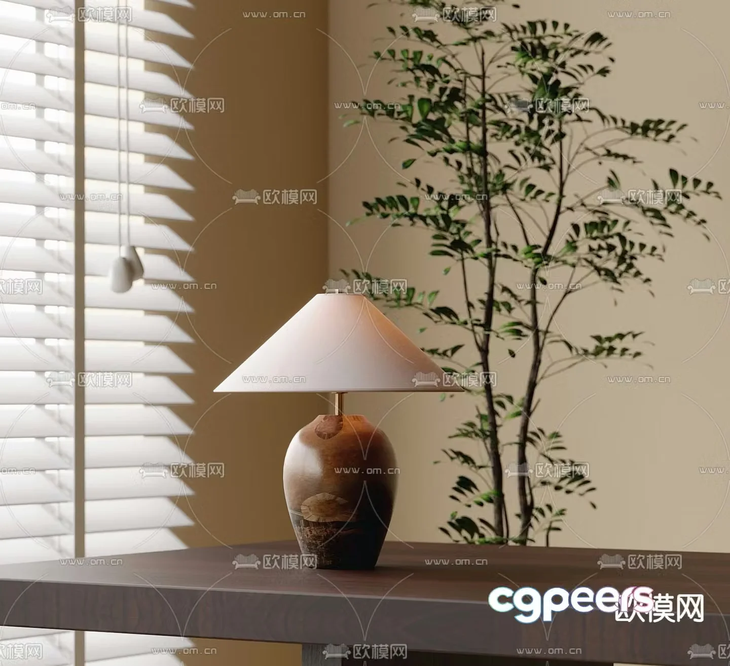 Middle-aged table lamp pottery pot table lamp 3D model