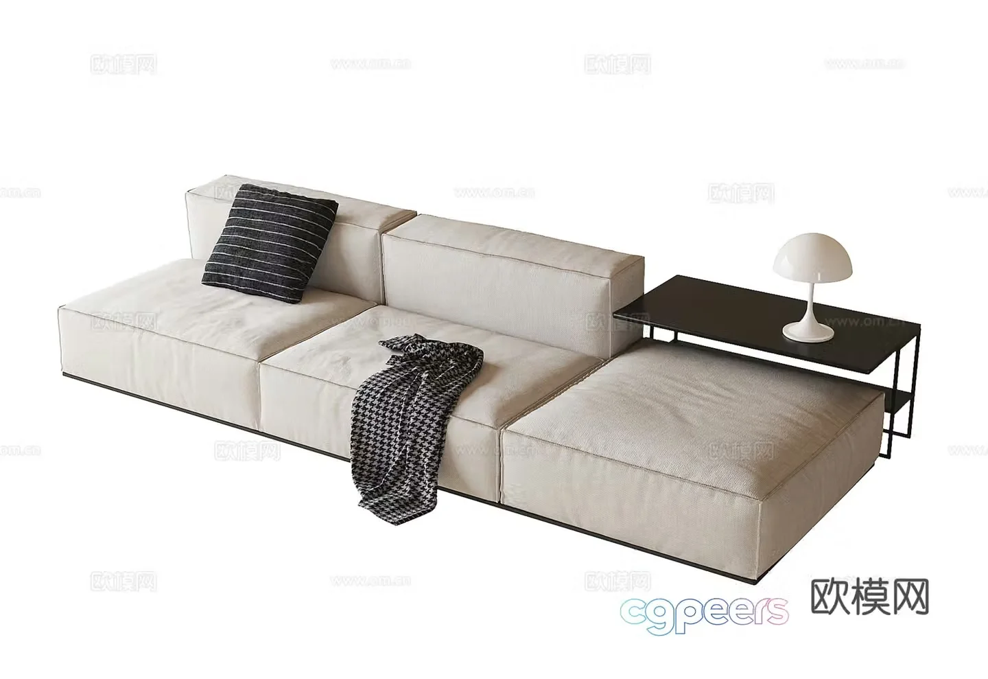 Modern straight sofa three-person sofa 3D model