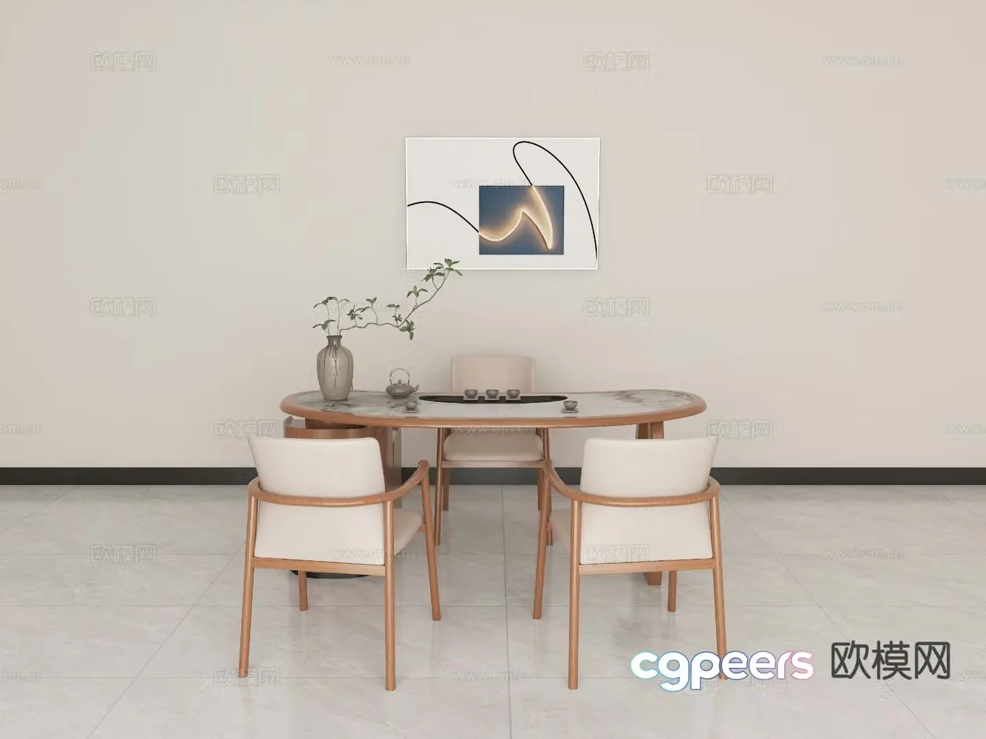 Modern dining table and chairs 3d model