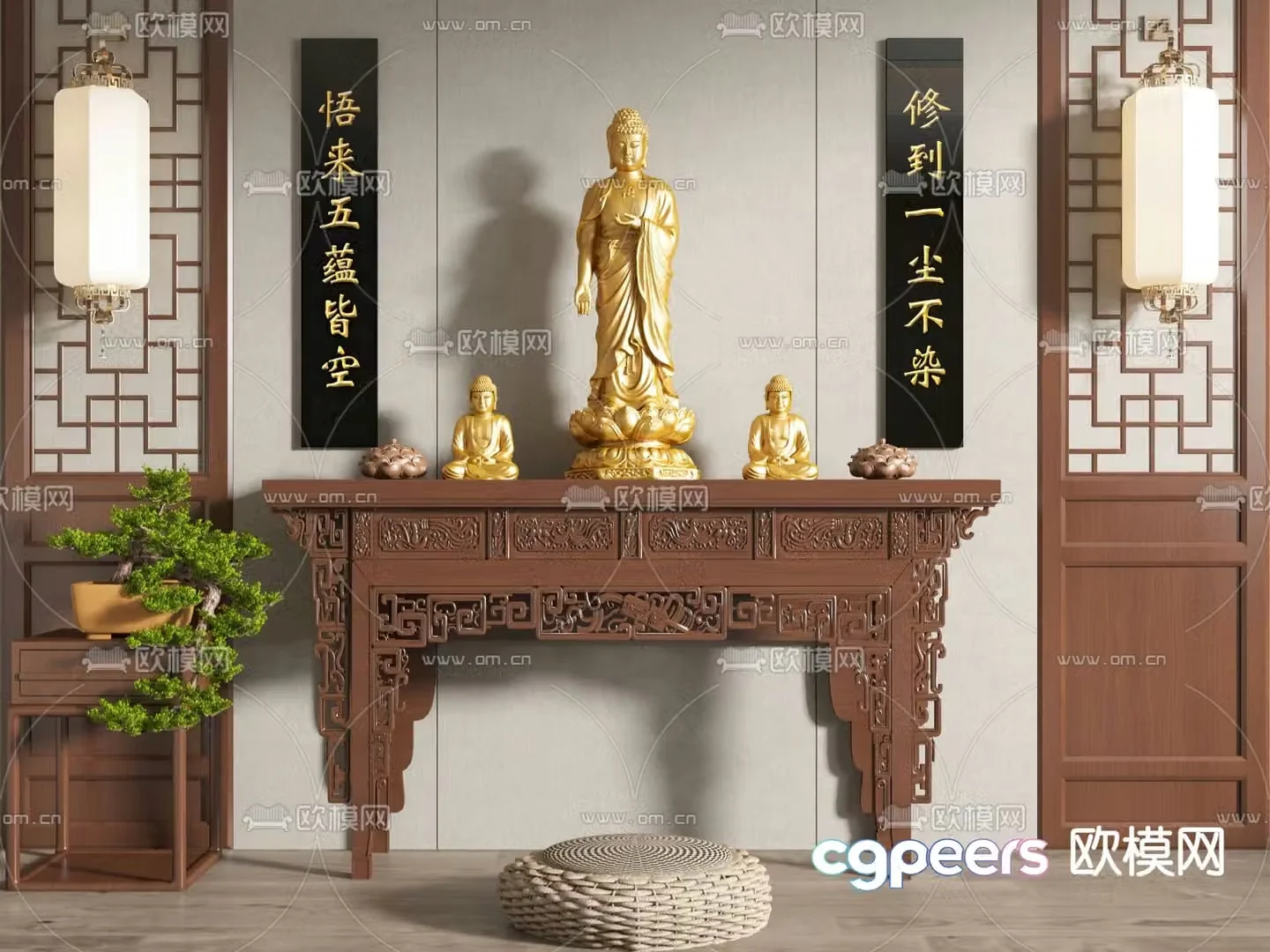 New Chinese style Buddhist niche cabinet altar altar 3D model