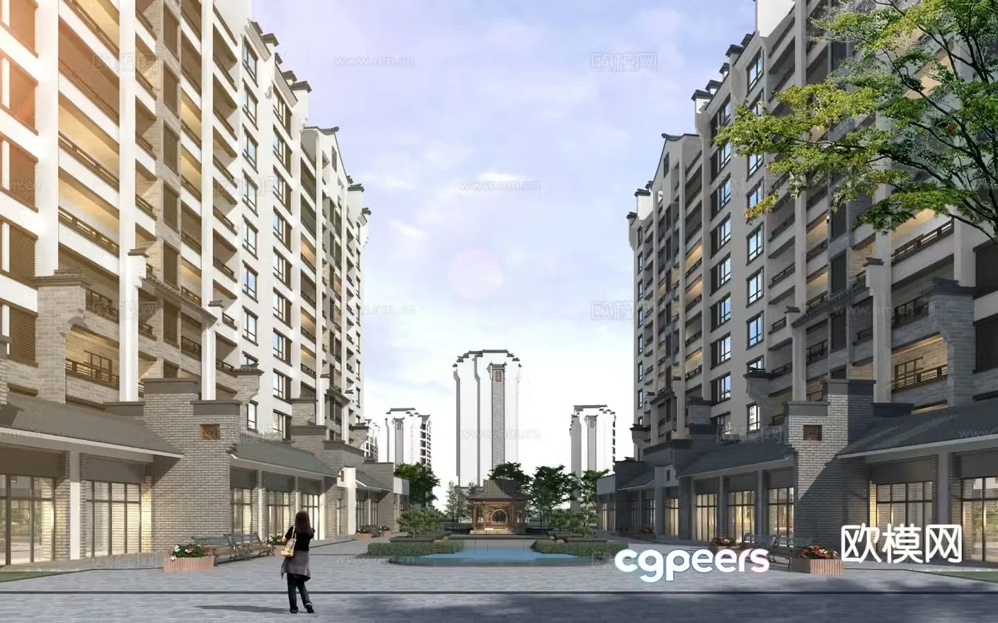 Chinese style residential building Huipai community landscape 3D model