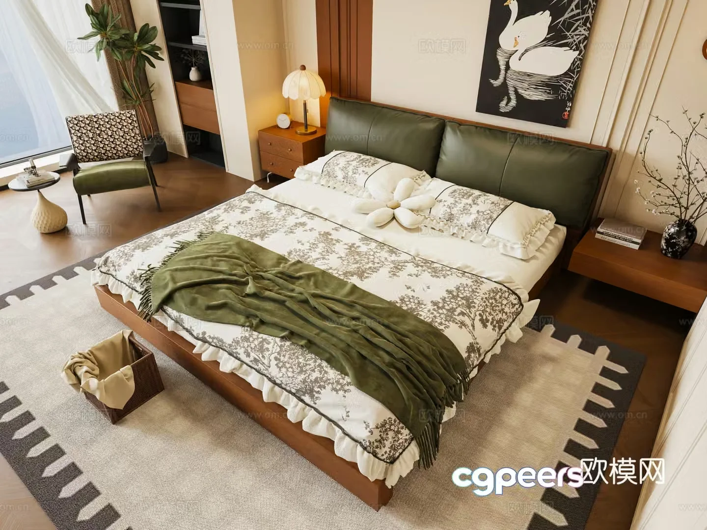French mid -bedroom bed 3D model