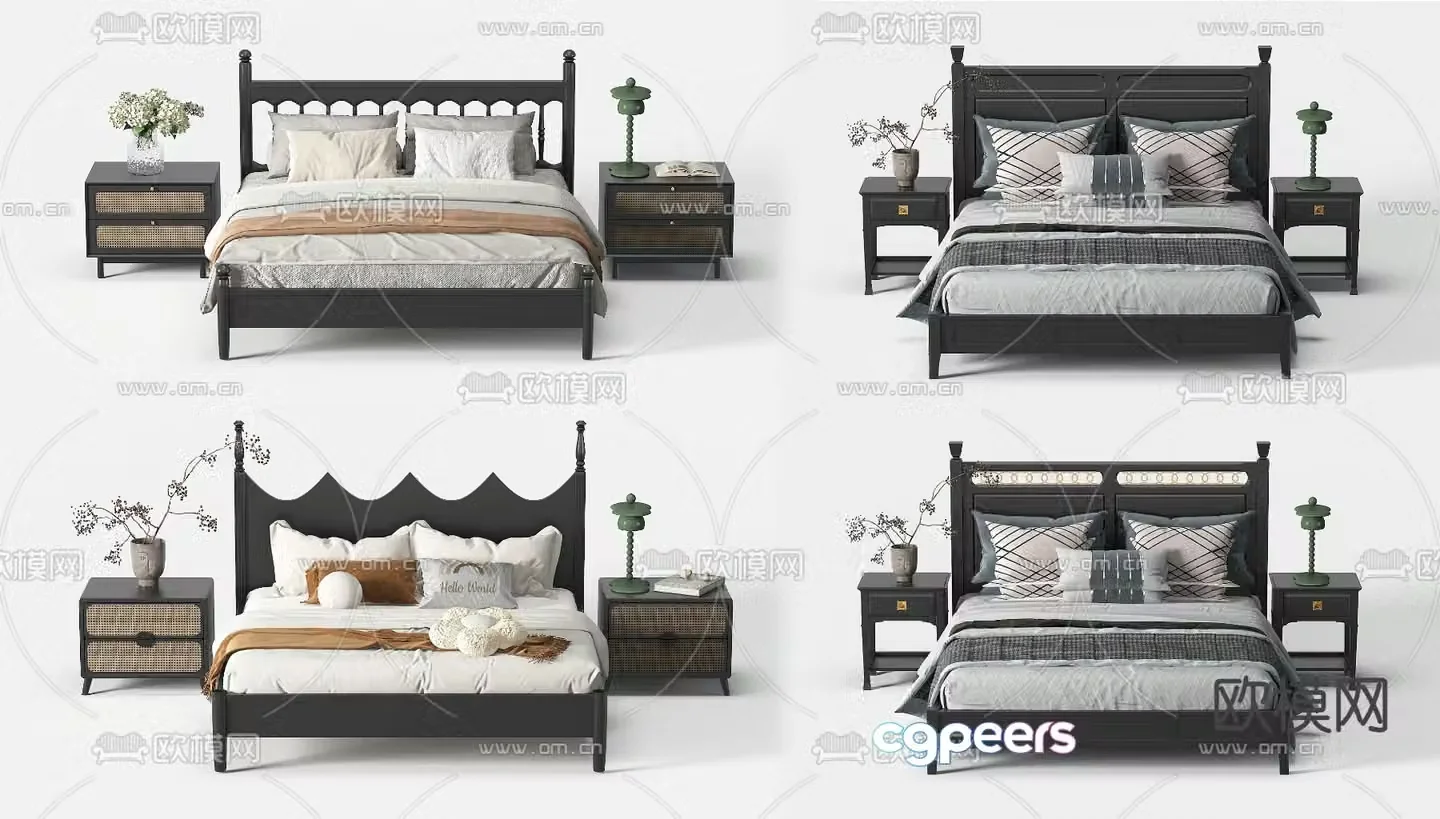 French double bed 3d model