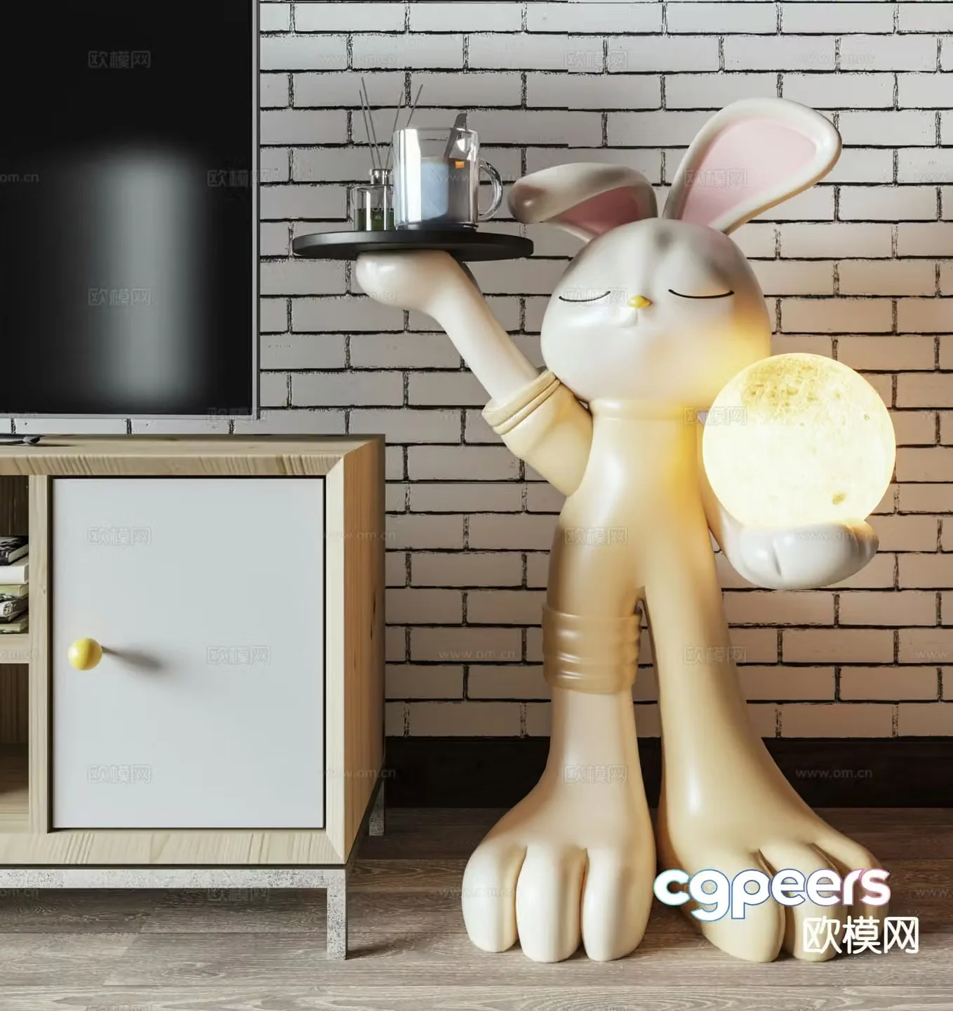 Modern Cartoon Rabbit Ornament Tray Rabbit Ornament 3D Model