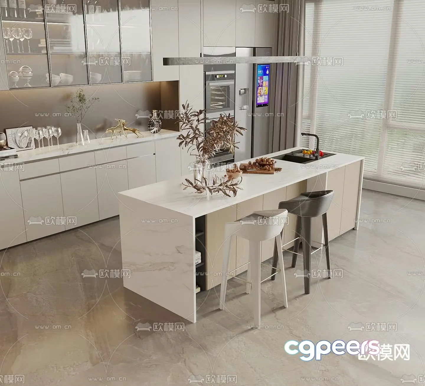 Marble bar counter island table cabinet 3D model