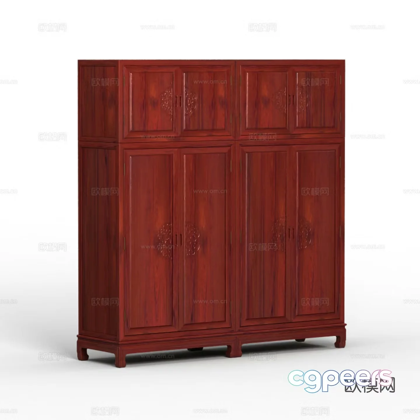 Chinese style wardrobe carved cabinet door solid wood mahogany 3D model