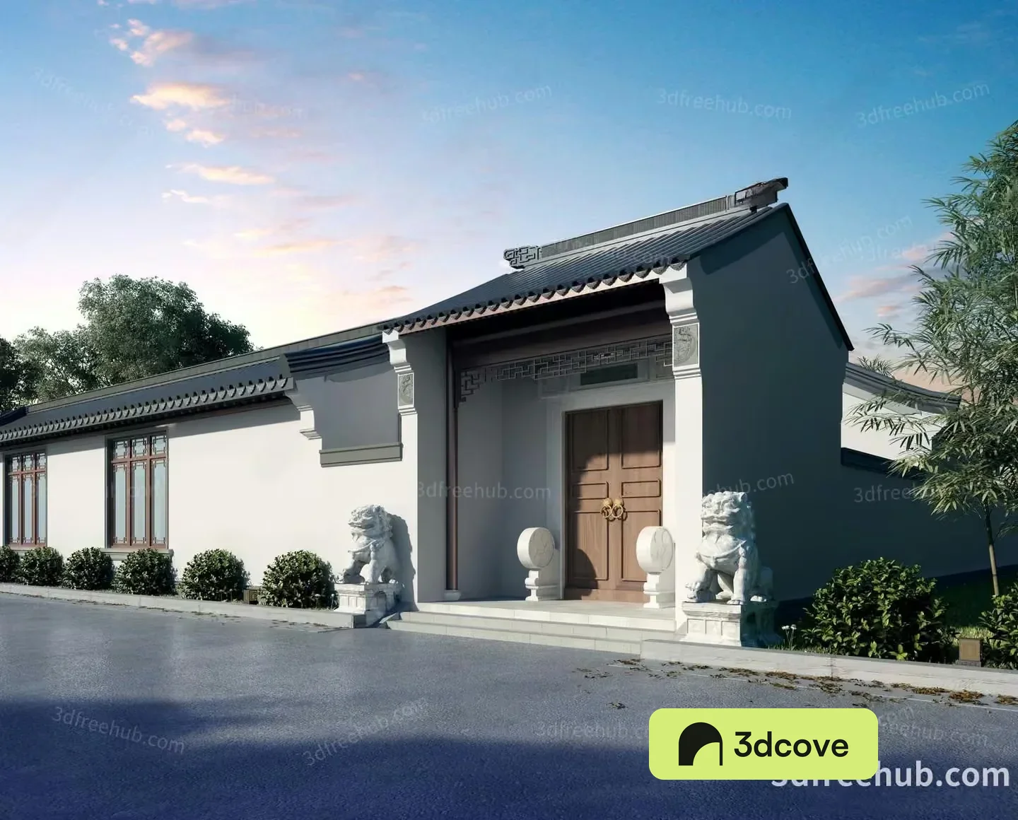 A 3D Rendering Of A Building With A Chinese-Inspired Architectural Style