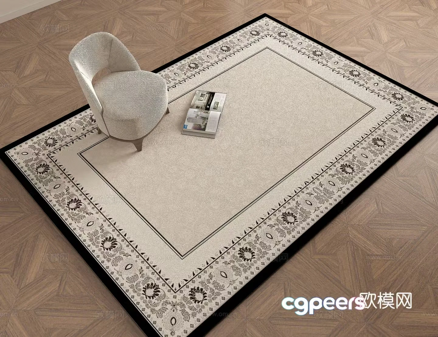 French light color plant pattern round carpet 3D model