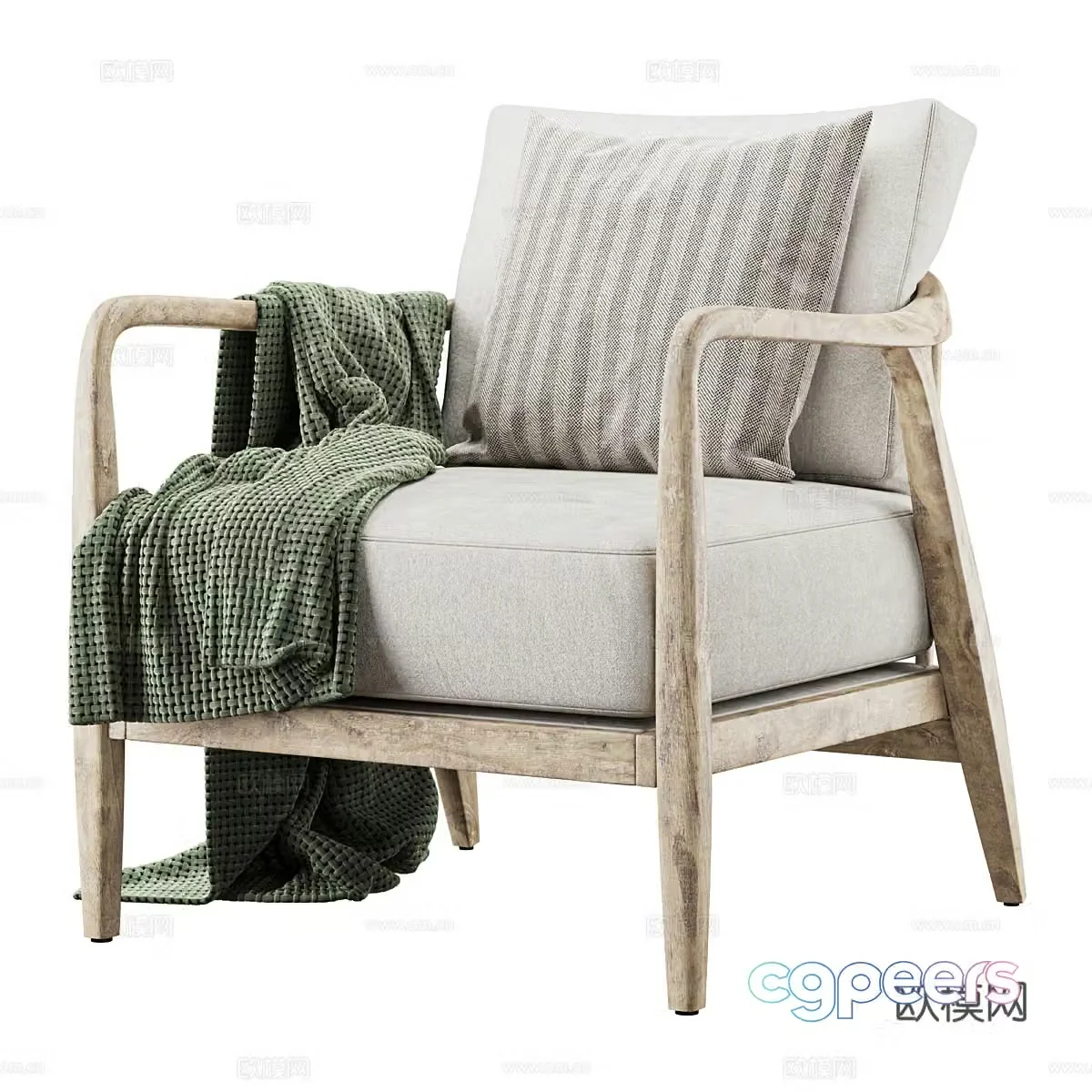 New Chinese style fabric wooden armchair 3D model