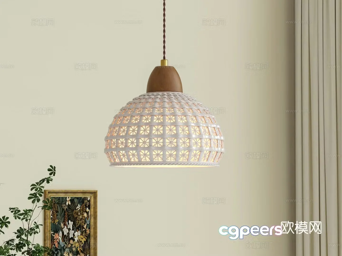 French ceramic chandelier bedside small chandelier 3d model