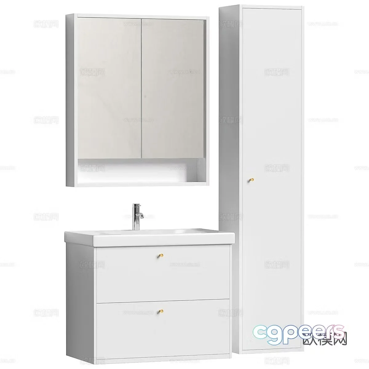 Bathroom cabinet combination mirror cabinet washbasin faucet milky white bathroom cabinet 3D model