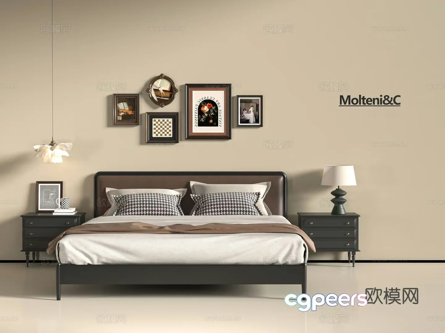 French double bed 3d model