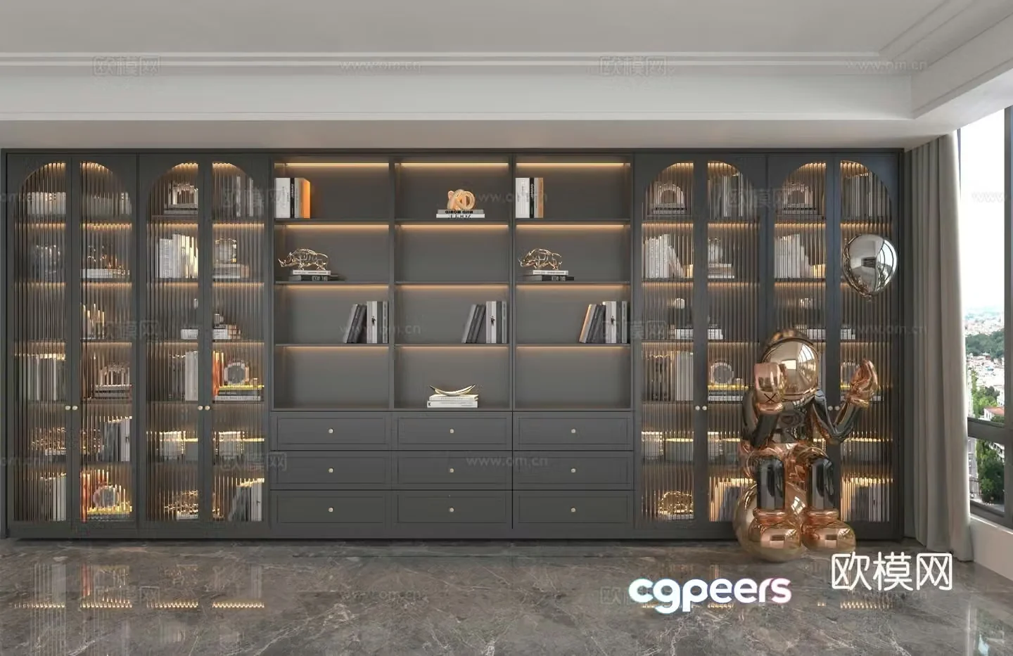Modern custom cabinet bookcase 3d model