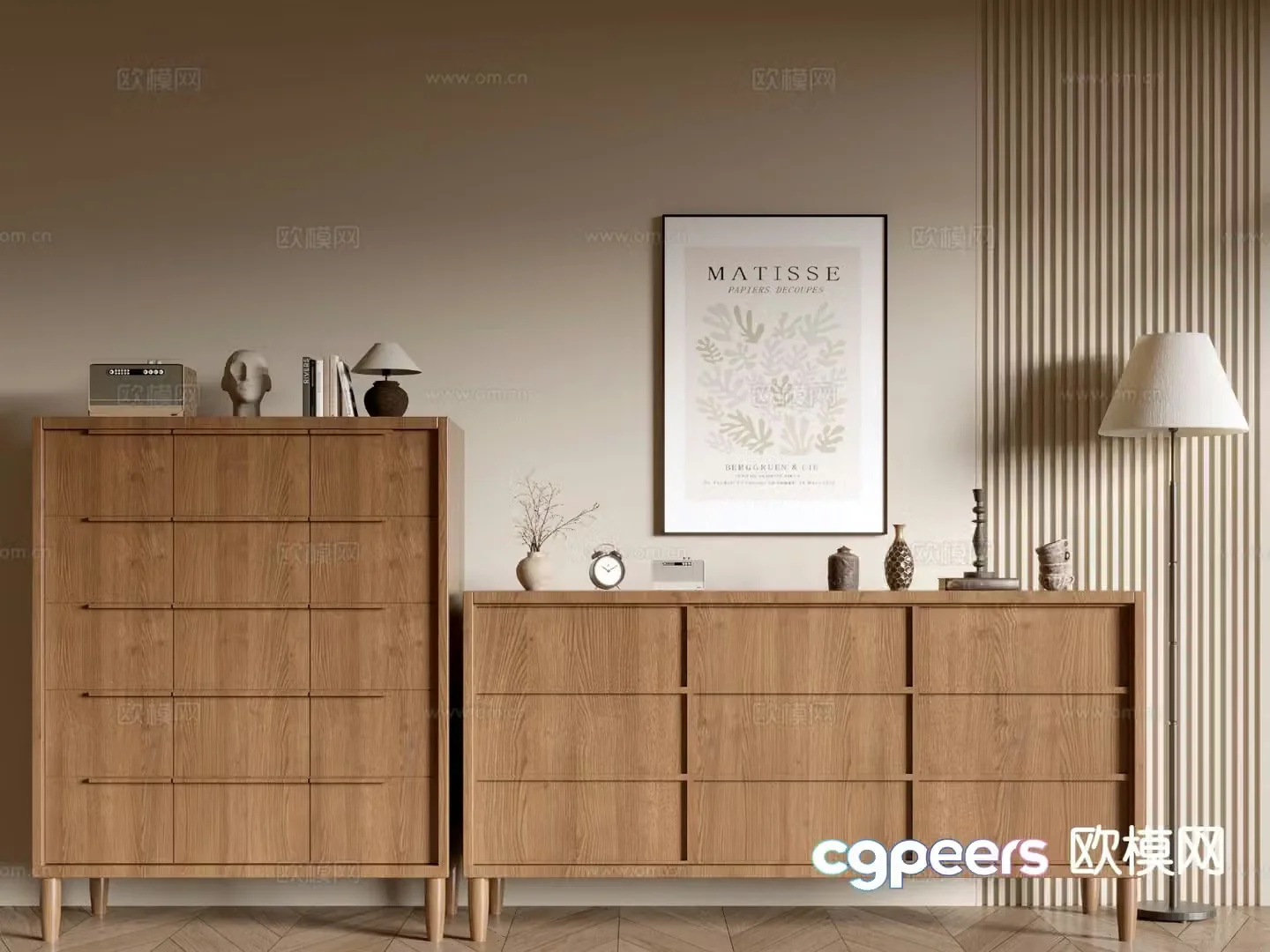 Wabi-sabi side cabinet chest of drawers entrance cabinet 3D model