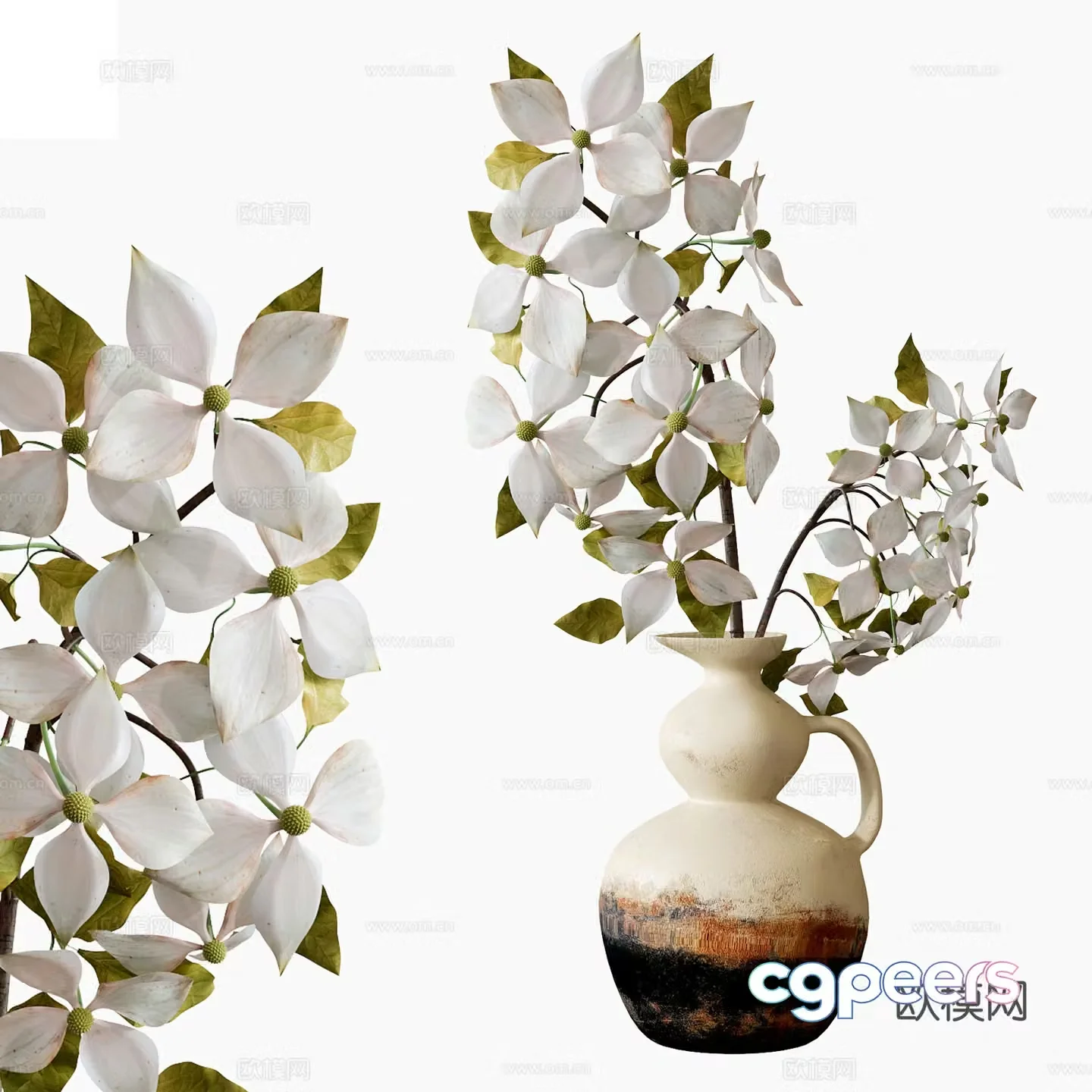 Modern floral ornaments pottery vase flowers flowers 3d model
