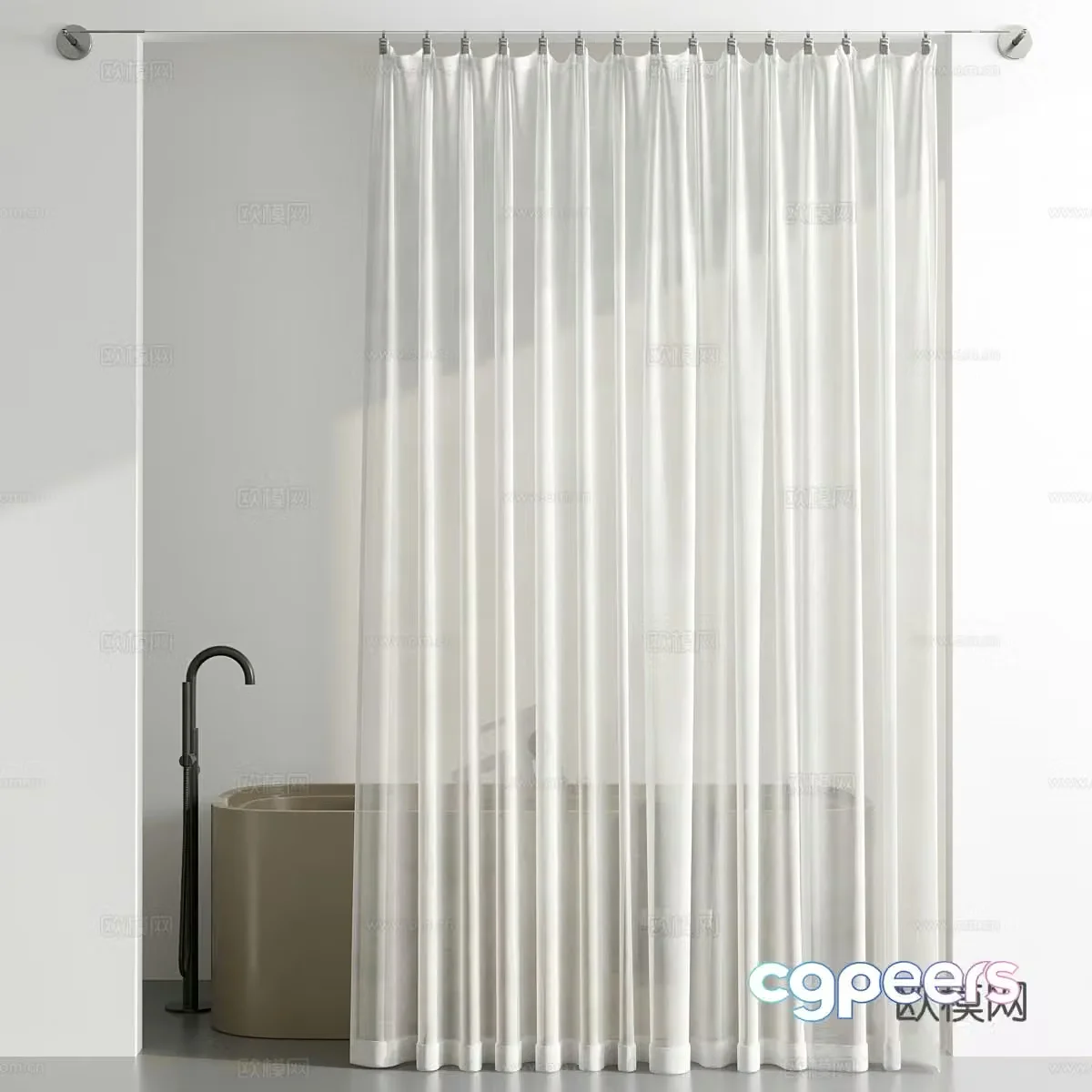 Bathroom partition shower curtain 3d model 3d model