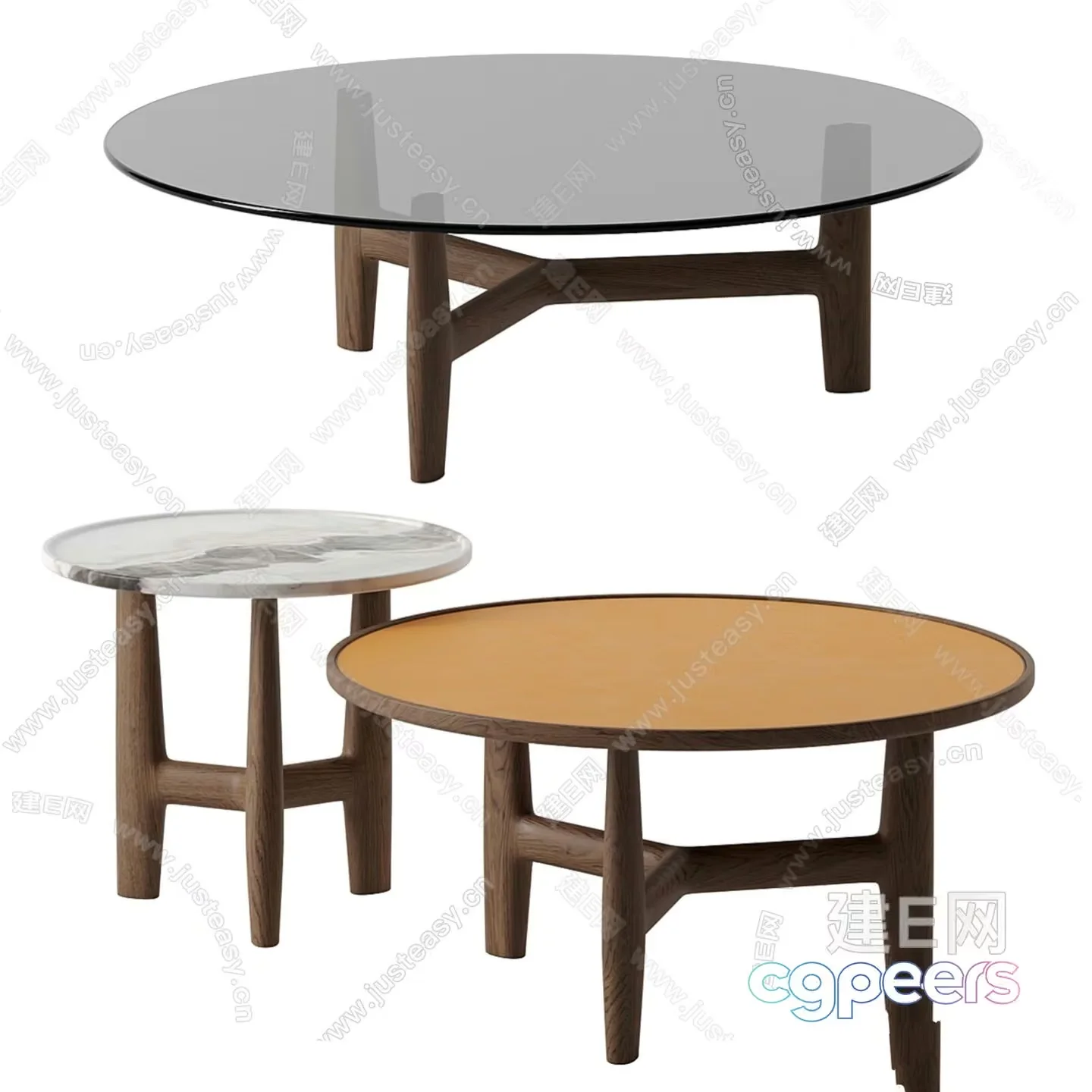 Two Coffee Tables With Wooden Legs And Different Colored Tops 3D Model – 16208 – VRAY Render