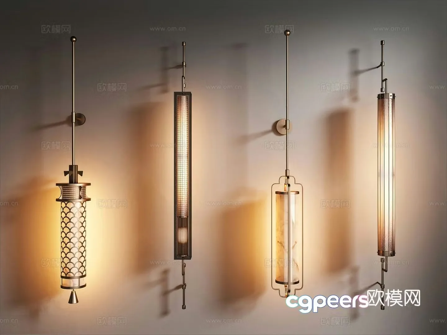 New Chinese style Chinese style wall lamp Outdoor wall lamp Long strip wall lamp Stair wall lamp Bedside wall lamp 3D model
