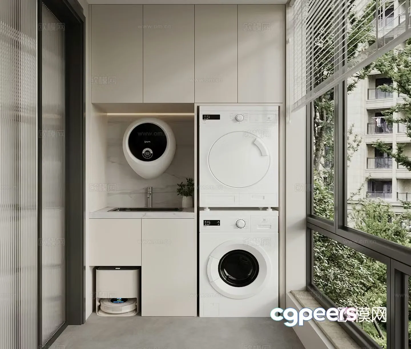 Modern balcony washing machine cabinet 3d model