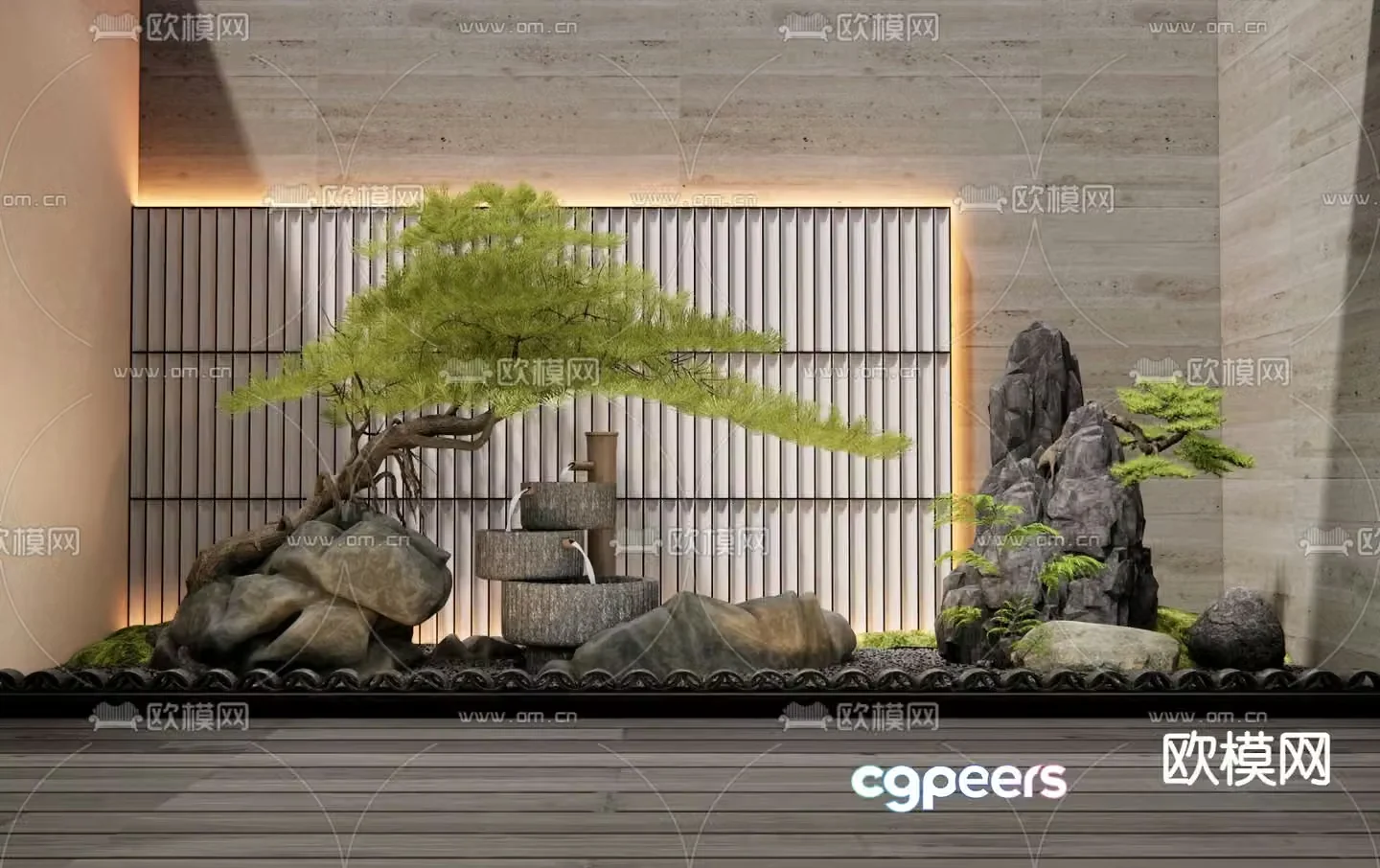 New Chinese style courtyard landscape sketch 3D model