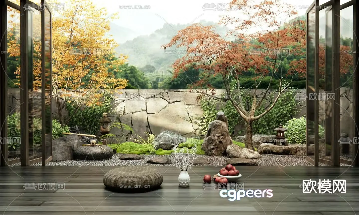 Japanese Zen courtyard landscape dry landscape 3D model