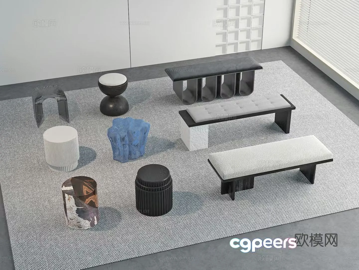 Bench sofa stool round stool wooden stool 3d model