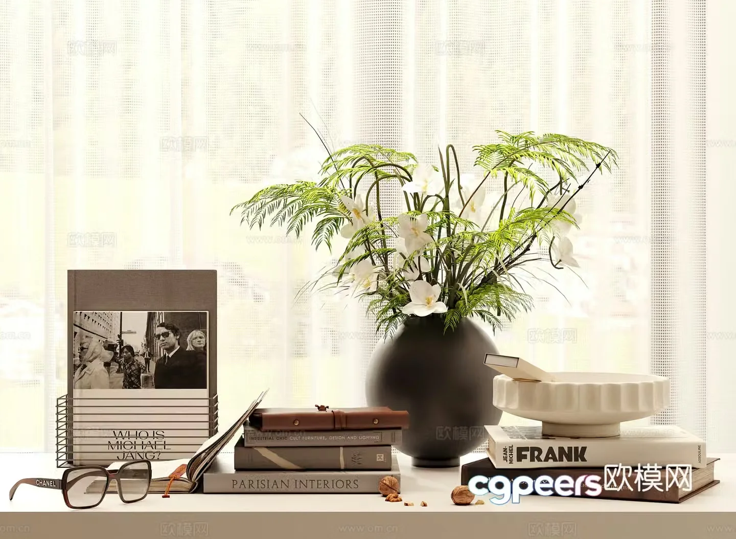 Modern jewelry ornaments books vase 3d model