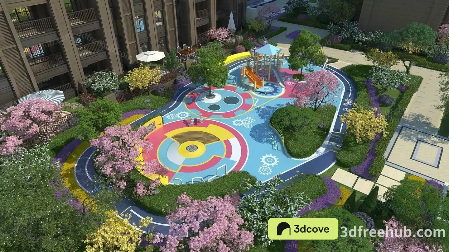 A 3D Rendering Of A Colorful Playground