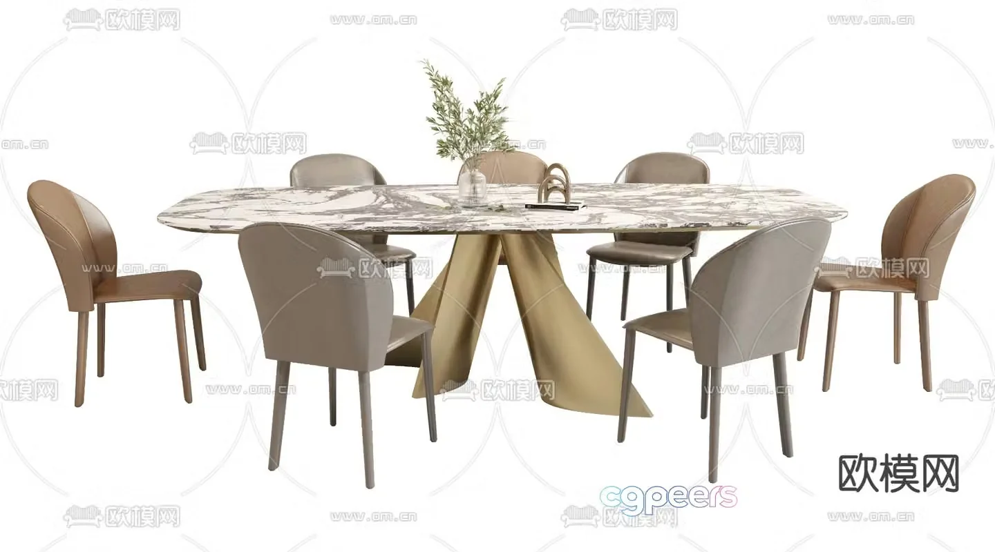 Poliform marble dining table and chairs 3d model