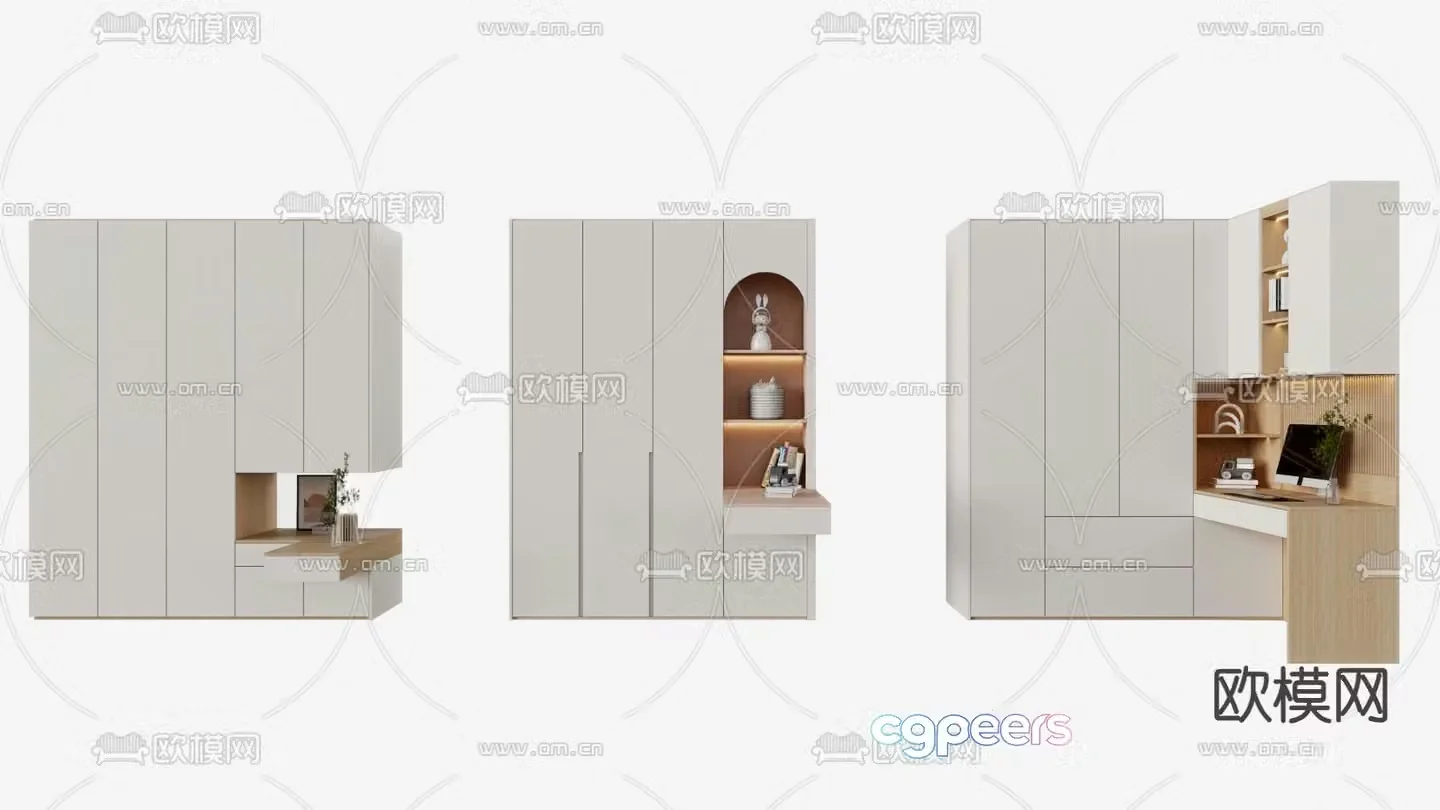 Modern wardrobe desk integrated cabinet 3d model