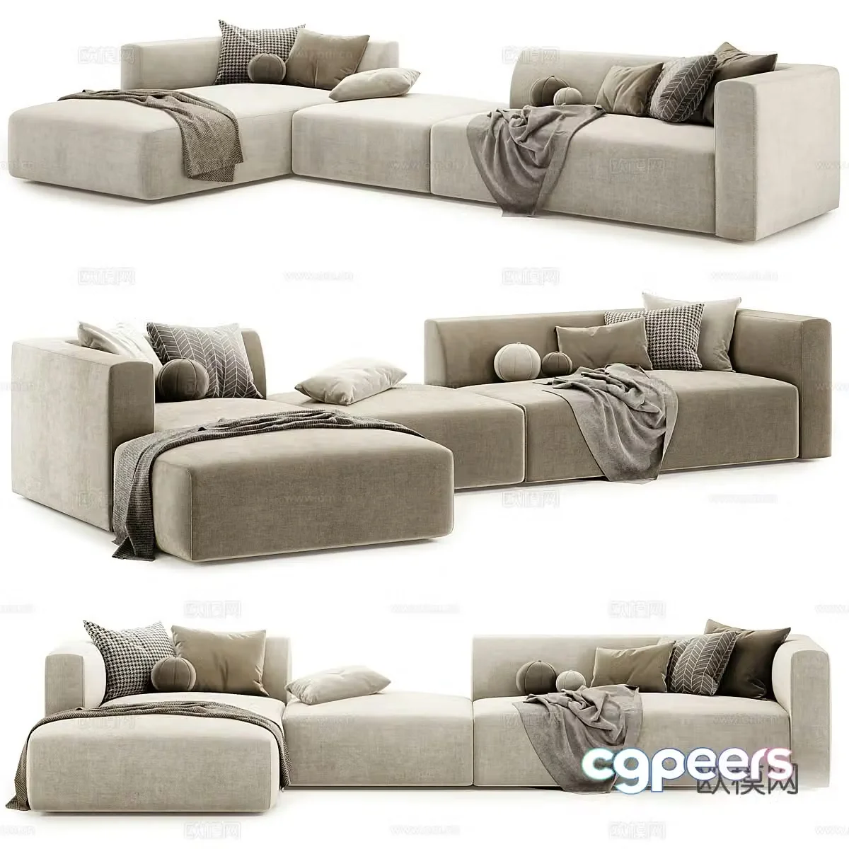 Modern Italian cloth chair corner sofa 3d model